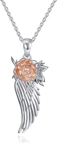 wholesale 925 Sterling Silver Rose Angel Wing Pendant Necklace for Women Mothers Day Gift-11-Feather-02