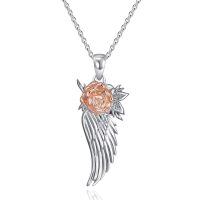 wholesale 925 Sterling Silver Angel Wings Rose Pendant Necklace With Delicate Chain Design-11-Feather-02