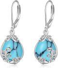 wholesale 925 Sterling Silver Turquoise Stone Filigree Teardrop Dangle Leverback Earrings-0-0