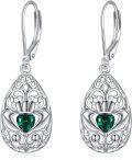 wholesale Silver Rose Gold Plated Claddagh Emerald Heart Drop Earrings 925 Sterling Silver Leverbacks-0-0