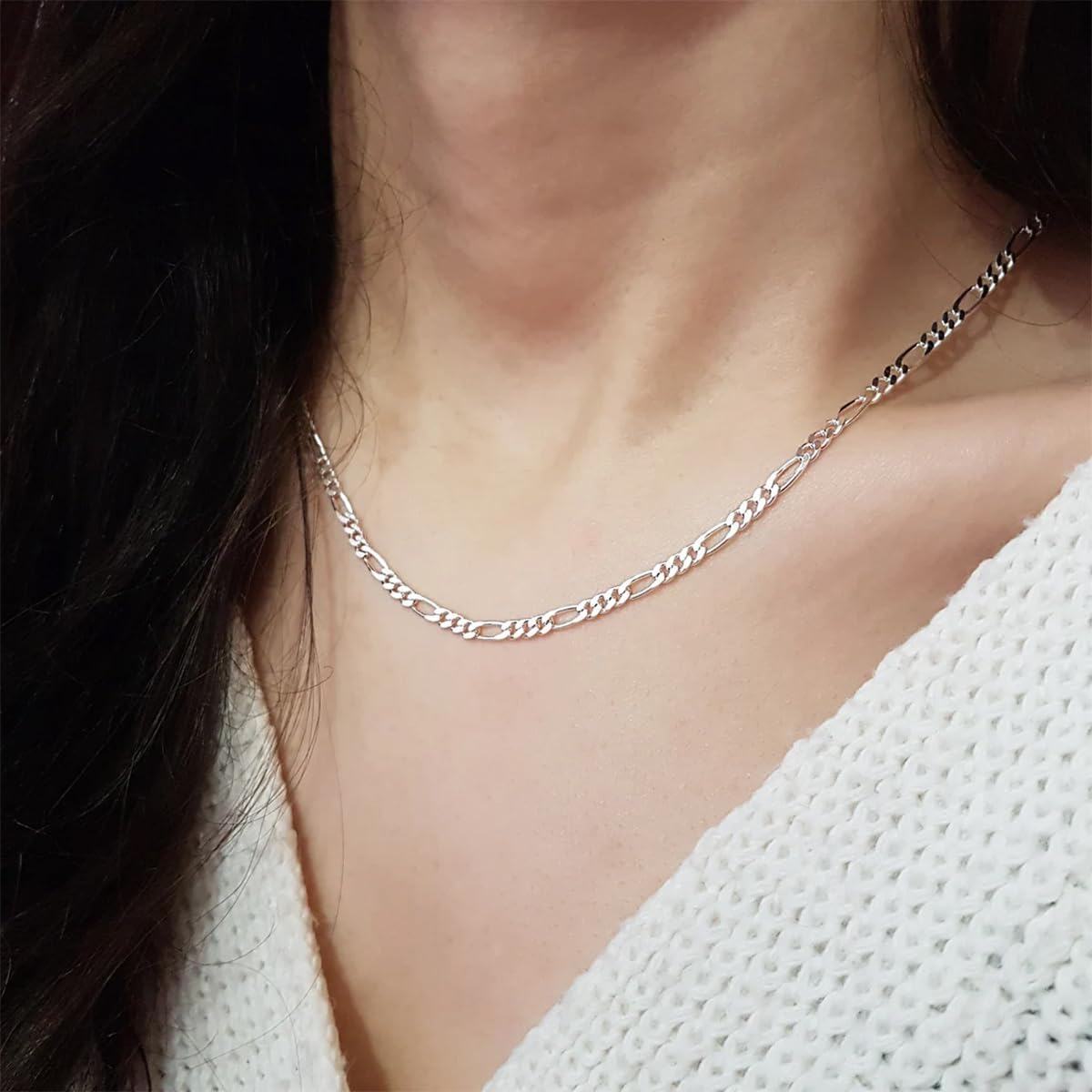 925 Sterling Silver Figaro Link Chain with Lobster Clasp - 18K Gold Plated - Length: Adjustable from 16 to 26 inches-0-4