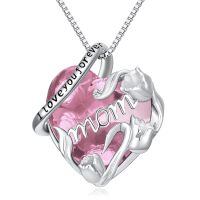 wholesale 925 Sterling Silver Mom Heart Shape Animal Pendant Necklaces for Women Girls Family Love Gift-06-10-October