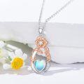 wholesale 925 Sterling Silver Pink Crystal Butterfly Heart Mother Daughter Pendant Necklace-0-2