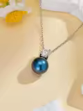 TOUPOP Sterling Silver Moissanite Black Freshwater Pearl Pendant Necklace-0-3
