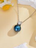 TOUPOP Sterling Silver Moissanite Black Freshwater Pearl Pendant Necklace-0-3
