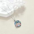 wholesale 925 Sterling Silver Blue Crystal Rose Flower Sisters Circle Pendant Necklace-0-4