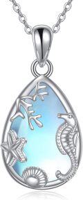 wholesale 925 Sterling Silver Blue Moonstone Sea Horse Starfish Shell Pendant Necklace-0-0