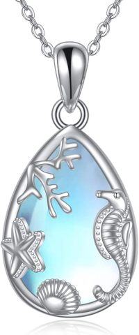 wholesale 925 Sterling Silver Blue Moonstone Sea Horse Starfish Shell Pendant Necklace-Seahorse