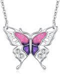 wholesale 925 Sterling Silver Glitter Pink Purple Opal Butterfly Pendant Necklace s for Women Girls-0-0