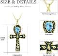 wholesale Gold 925 Sterling Silver Ankh Necklace with Turquoise and Black Stone Elements - 24K Gold Plated Egyptian Cross Pendant-0-4
