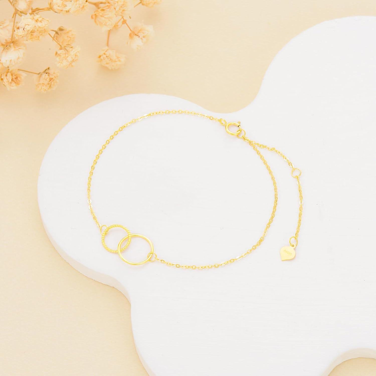 14K Gold Solid 3 Interlocking Heart Circle Bracelet Infinity Love Jewelry Gift for Women-0-5