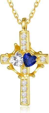 wholesale  Sterling Silver Birthstones Gold Cross Necklace for Women -04-09-Apr-Sept-04-09-Apr-Sept