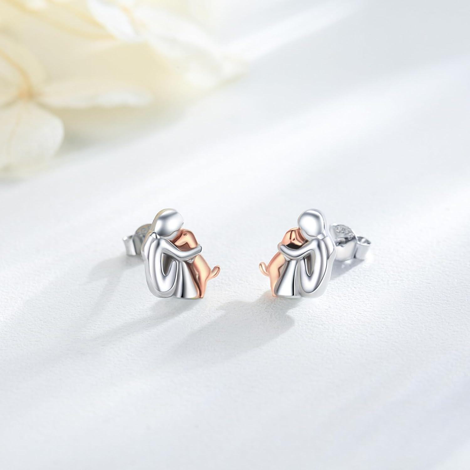 925 Sterling Silver Hypoallergenic Rose Gold Plated Puppy Stud Earrings for Women Girls Pet Animal s-0-2