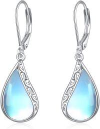 wholesale 925 Sterling Silver Blue Moonstone & Larimar Teardrop Infinity Dangle Leverback Earrings Gift for Women-Filigree Moonstone A