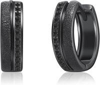 wholesale Sterling Silver 12 Month Birthstone Hoop Earrings for Men Gift for Father Husband-Black Hoops001-Black CZ