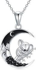 wholesale 925 Sterling Silver Moon Sleeping Mouse Necklace Pendant Charm Gift for Women Girls-0-0