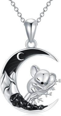 wholesale 925 Sterling Silver Moon Sleeping Mouse Necklace Pendant Charm Gift for Women Girls-Koala