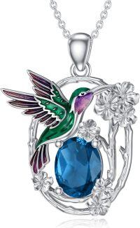 wholesale Sterling Silver Birthstone Hummingbird Pendant Necklace for Women-December