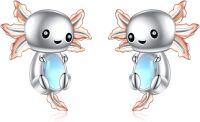 wholesale 925 Sterling Silver Axolotl Moonstone Stud Earrings for Women Lovely Animal s-Axolotl Moonstone