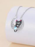 wholesale 925 Sterling Silver 925 Cat & Star in Moon Pendant Necklace-0-3