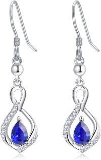wholesale 925 Sterling Silver Crystal Infinity Earrings w Birthstone Drop Dangle-09 Sep