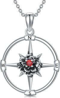 wholesale 925 Sterling Silver Birthstone Flower Necklace Compass Pendant for Women-01-Jan-Carnation