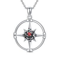 wholesale 925 Sterling Silver Birthstone Flower Necklace Compass Pendant for Women-01-Jan-Carnation