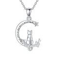 TOUPOP 925 Sterling Silver & Stone Heart Moon Cat Necklace Pendant-0-0