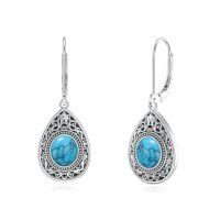 wholesale 925 Sterling Silver Turquoise Drop Earrings Vintage Filigree Teardrop Dangle Earrings For Women-A-Turqoise Earrings