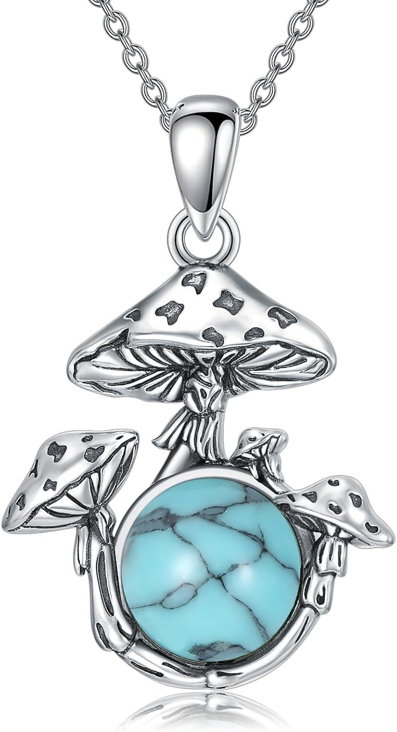  Sterling Silver Mushroom Necklace Jewelry Gift for Female Mushroom Lovers -Turquoise
