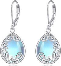 wholesale Sterling Silver Moonstone Moss Agate Lapis Larimar Emerald Peridot Opal Dangle Earrings-Moonstone