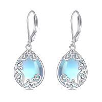 wholesale 925 Sterling Silver Green Drop Earrings Wholesale With Braided Details And Floral Accents-Moonstone