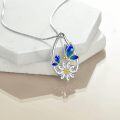 wholesale 925 Sterling Silver Blue Enamel Butterfly & Daisy Drop Pendant Necklace for Women Girls Gifts-0-3