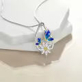 wholesale 925 Sterling Silver Blue Enamel Butterfly & Daisy Drop Pendant Necklace for Women Girls Gifts-0-3
