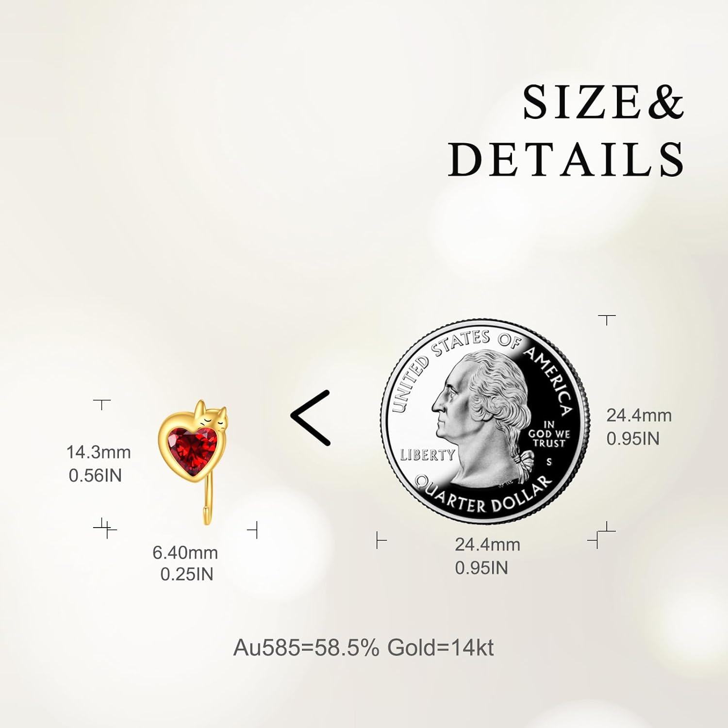 wholesale 14K Gold Heart-Shaped Red Crystal Cat Lover's Leverback Studs for Women-0-5
