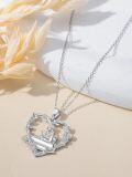 wholesale 925 Sterling Silver Heart-Shaped Rose Vine Reading Girl and Cat Pendant Necklace for Women-0-3