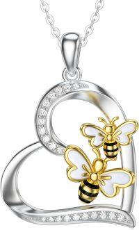 wholesale 925 Sterling Silver Heart-Shaped Bee Cubic Zirconia Pendant Necklace for Women Mom Birthday Graduation Gift-Bee