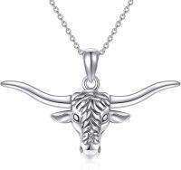 wholesale 925 Sterling Silver Bull Head Pendant Necklace with Chain for Women Men  48cm Length-Longhorn necklace