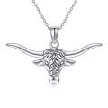 wholesale 925 Sterling Silver Bull Head Pendant Necklace with Chain for Women Men  48cm Length-0-0