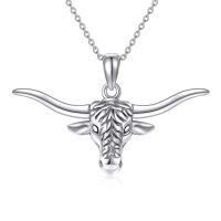 wholesale 925 Sterling Silver Bull Head Pendant Necklace with Chain for Women Men  48cm Length-Longhorn necklace