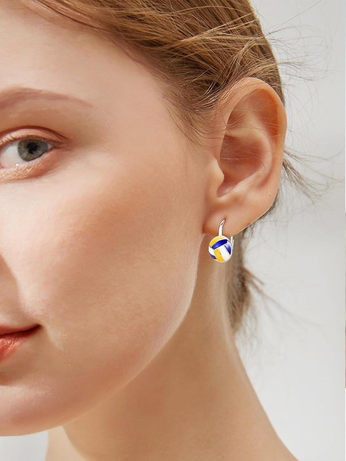  Sterling Silver Hypoallergenic Sports Ball Dangle Leverback Earrings for Women -0-5