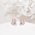 wholesale 925 Sterling Silver Fox Heart Blue Crystal Stud Earrings Gift for Women-0-2