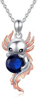 wholesale 925 Sterling Silver Angelic Axolotl with Blue Crystal Pendant Necklace for Women Girls Gifts-0-0