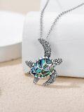 wholesale 925 Sterling Silver Larimar Abalone Shell Sea Turtle Pendant Necklace-0-4