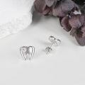 wholesale 925 Sterling Silver Tooth Shape Heart Cz Stud Earrings Platinum Rose Gold Plated-0-3