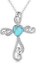 wholesale 925 Sterling Silver Heart-Shaped Turquoise and Cubic Zirconia Cross Pendant Necklace for Women & Girls-0-0
