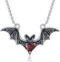 wholesale 925 Sterling Silver Bat Pendant Red Heart Stone Gothic Punk Necklace-0-0