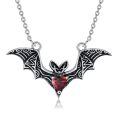 wholesale 925 Sterling Silver Oxidized Gothic Bat Red Heart Crystal Pendant Necklace-0-0