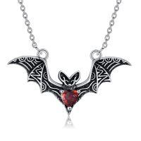 wholesale 925 Sterling Silver Oxidized Gothic Bat Red Heart Crystal Pendant Necklace-Bat