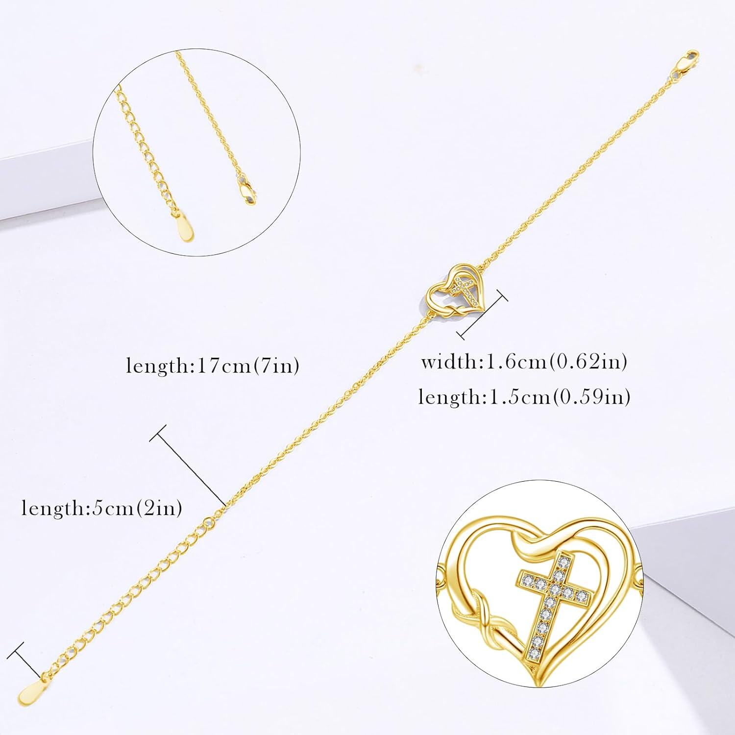 wholesale Gold 925 Sterling Silver Heart Cross Charm Bracelet for Women-0-5